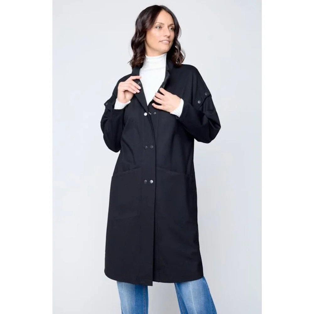Women's Black Coat Cardigan Size M Removable Sleeves Button-Up Midi Length NWT - Picture 2 of 2